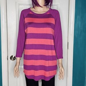 Lularoe Striped Randy Tee Purple Red Large NWT